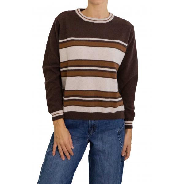 Maglione girocollo a righe multicolor 